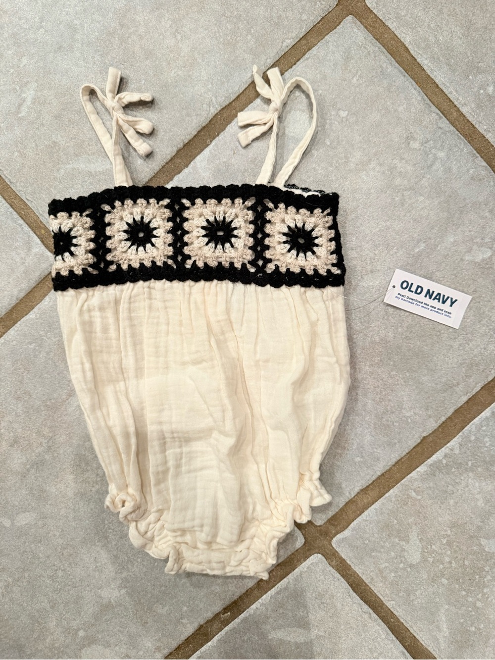Baby Old Navy Cream and Black Crochet-Trim Gauze Romper